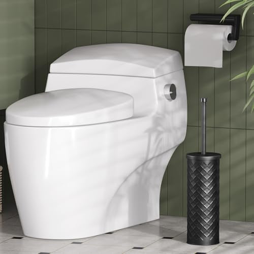Toilet Bowl Brush and Holder Set 2 Pack with 4 Extra Brush Heads (Black) - color: Black