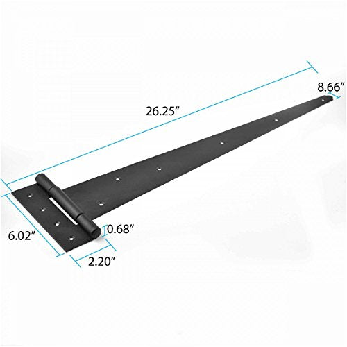 Renovators Supply Manufacturing Black T Strap Shed Door Hinge 25-1/4 Inch Rustic Flush Mount Black Iron Barn Door Shed Hinge with Hardware Pack of 4 - size: Pack of 4