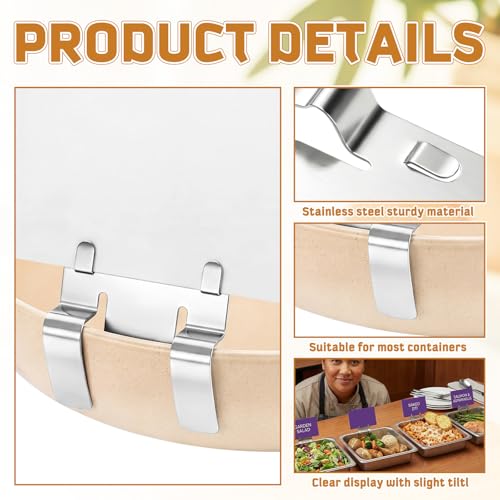 30 Pack Stainless Steel Pan Clips, Metal Buffet Sign Holders