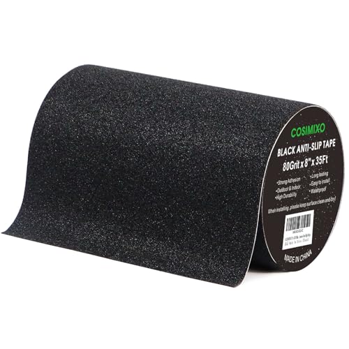 COSIMIXO 8" x 35Ft Heavy Duty Anti Slip Tape,Best 80grit Friction,Grip,Abrasive for Stairs Outdoor/Indoor,Skateboard Grip Tape Safety Non Skid Tread Staircases Anti-Slip Traction Tape Black - size: 8" x 35Ft