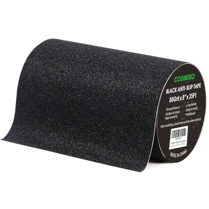 COSIMIXO 8" x 35Ft Heavy Duty Anti Slip Tape,Best 80grit Friction,Grip,Abrasive for Stairs Outdoor/Indoor,Skateboard Grip Tape Safety Non Skid Tread Staircases Anti-Slip Traction Tape Black - size: 8" x 35Ft