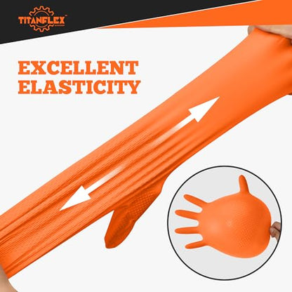 TitanFlex Heavy Duty Orange Nitrile Gloves, 6 Mil, Raised Diamond Texture, Mechanic Disposable Gloves, Latex Free Powder Free - color: 6-mil (100-ct), size: Medium
