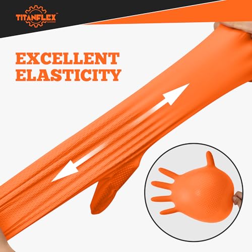 TitanFlex Heavy Duty Orange Nitrile Gloves, 6 Mil, Raised Diamond Texture, Mechanic Disposable Gloves, Latex Free Powder Free - color: 6-mil (1000-ct), size: Large