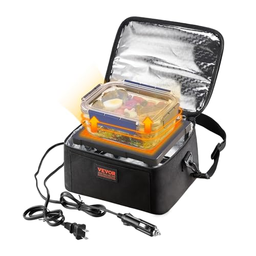 VEVOR 3-in-1 Portable Oven, 12V/24V/110-120V Portable Food Warmer, 80W (Max 100W) Portable Mini Personal Microwave, 2QT Electric Heated Lunch Box for Car, Truck, Travel, Office, Home (Black) - size: 2QT