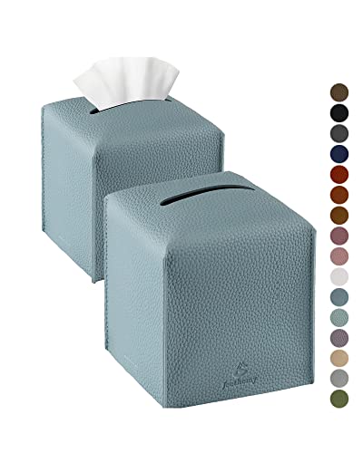Tissue Box Cover, Jeethemy Square PU Leather Tissue Box Holder, Modern Tissue Case Facial Paper Organizer Dispenser，5X5X5'',Double Blue - color: Double Blue