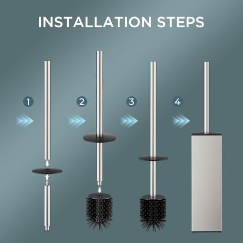 FORIOUS Toilet Brush and Holder, 304 Stainless Steel Handle Brushed Nickel - color: Brushed Nickel, size: Tall