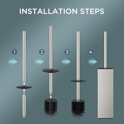 FORIOUS Toilet Brush and Holder, 304 Stainless Steel Handle Brushed Nickel - color: Brushed Nickel, size: Tall