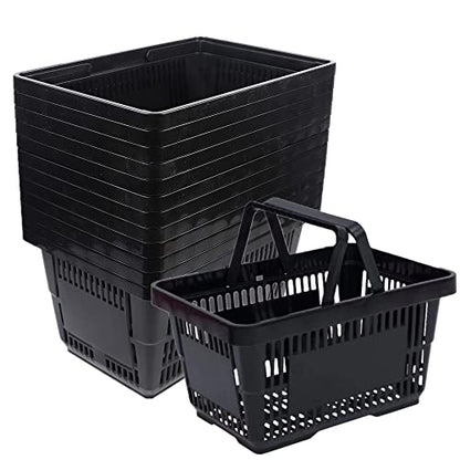 12 Pcs Shopping Baskets 20 L Plastic Shopping Baskets with Handles, Black Store Baskets Retail Baskets with Handles for Market Grocery Supplies Laundry Basket