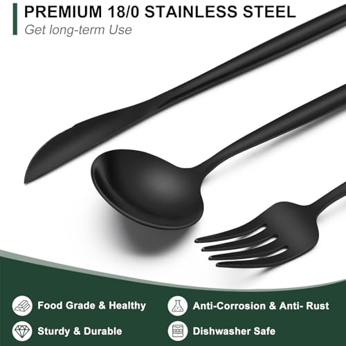 Matte Black Silverware Set 30 Piece, Wildone Stainless Steel Flatware Set Service for 6, Cutlery Utensil Sets for Home Restaurant, Include Knife Fork Spoon Set, Dishwasher Safe - color: Black