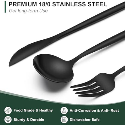 Matte Black Silverware Set 30 Piece, Wildone Stainless Steel Flatware Set Service for 6, Cutlery Utensil Sets for Home Restaurant, Include Knife Fork Spoon Set, Dishwasher Safe - color: Black