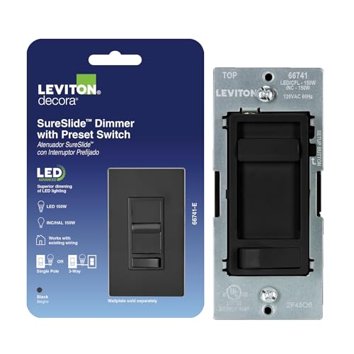 Leviton SureSlide LED Advanced Dimmer Switch for 150W Dimmable LED, Halogen and Incandescent Bulbs and Fixtures, 66741-E, Black - color: Black