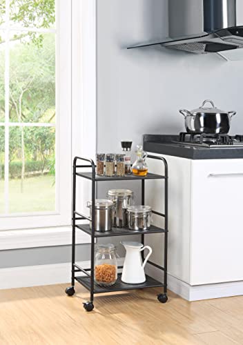 SunnyPoint 3-Tier Rolling Utility Cart – Metal Storage Organizer with Wheels, Mobile Kitchen Cart, Office & Home Organizer, Black, 12" D x 16.92" W x 31.1" H - color: Blk