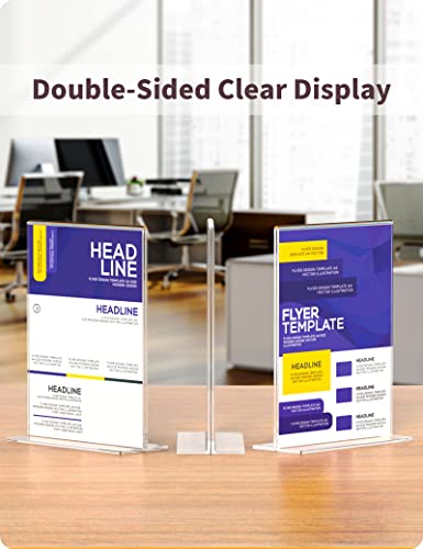 NIUBEE 3 Pack Acrylic Sign Holder 8.5 x 11 - T Shape Double Sided Table Top Display Stand, Portrait Upright Photo Picture Frame Wedding Menu Ad Holder - size: 8.5 x 11 Inches Portrait