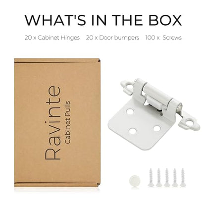 Ravinte White Cabinet Hinges, 1/2 Inch Overlay, 20 Pack (10 Pairs) - color: White