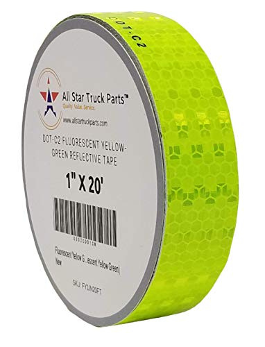 Fluorescent Yellow Green Reflective Tape DOT-C2 Conspiciuity Tape - Commercial ROLL - Automobile Car Truck Boat Trailer Semi Construction Equipment Safety (Fluorescent Yellow Green) (1 in x 20 FT) - size: 1 IN x 20 FT