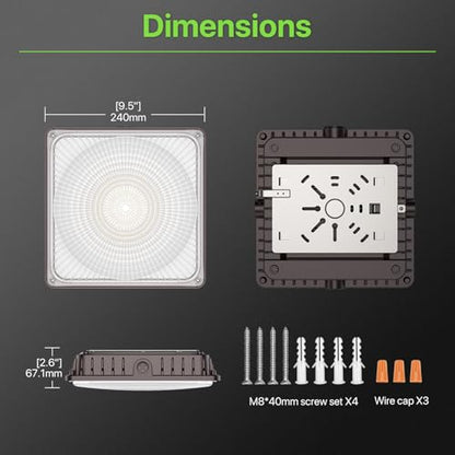 Glitgate LED Canopy Light 100W/80W/60W 3CCT Selectable, 11000LM, 120V - size: 1 Pack