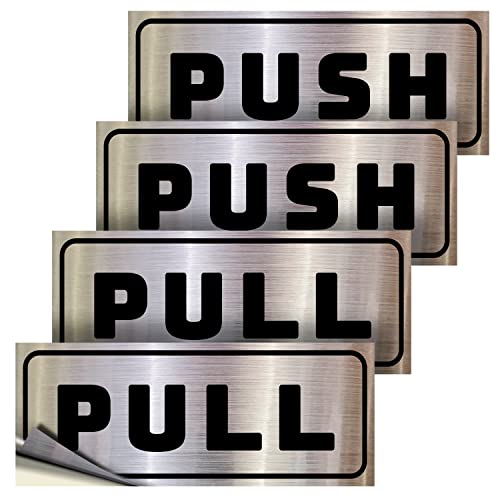 iSYFIX Push Pull Stickers Sign, 5x2 Inch, 2 Pack, Black/Brushed Silver - color: Black / Brushed Silver, size: Horizontal 2x5