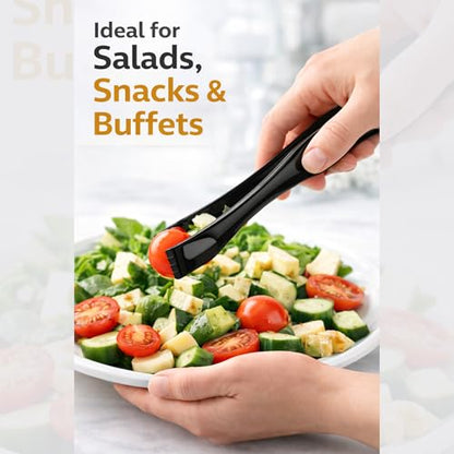 6" Black Mini Serving Tongs 30ct – Disposable Serving Tongs | Small PlasticTongs For Appetizers, Salad Bar, Buffet, Catering | PlasticTongs For Party, Finger Food, Restaurant Utensils In Bulk