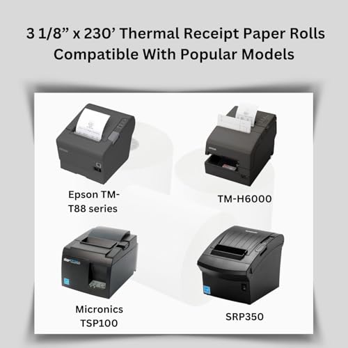BAM POS 3 1/8” x 230’ Thermal Receipt Paper Rolls - BPA Free - Credit Card Paper - Point of Sale Cash Registers - 30 Rolls Per Case - size: 30 rolls