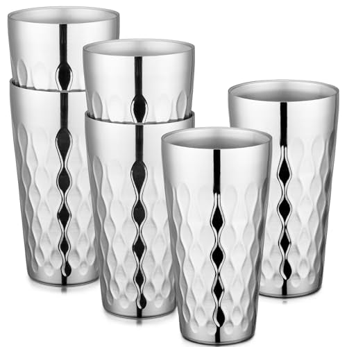Beasea Stainless Steel Cups 19 oz, 6 Pack Large 18.6oz 550ml Stainless Steel Drinking Cups Tumbler Stackable Double Wall Insulated Individual Metal Pint Glasses Tin for Home Party Camping - color: Silver Ripple, style: 18.6oz 6pcs