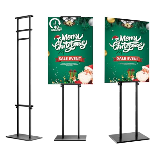 EKSPRINT Heavy Duty Poster Stand with Non-Slip Mat Base, Poster Board Display Stand,Double-Sided, Stable Floor Standing Pedestal Sign Stand Adjustable Height Up to 72.8inches for Board & Foam,Black