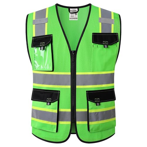 JKSafety Safety Vest for Men Women Hi Vis Reflective Vest JK220 Green M - color: Green, size: Medium