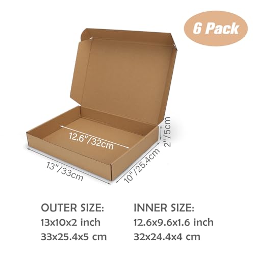 13x10x2 inch Cardboard Shipping Box, Set of 6 Mailer Boxes, Brown - color: Brown, size: 13x10x2 inch 6 Pack