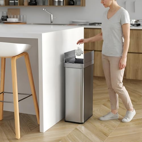 iTouchless 18 Gallon Sensor Kitchen Trash Can with Odor Filter | Pet Lock - color: Mist Silver, Brushed 18 Gal Wings-Open Sensor