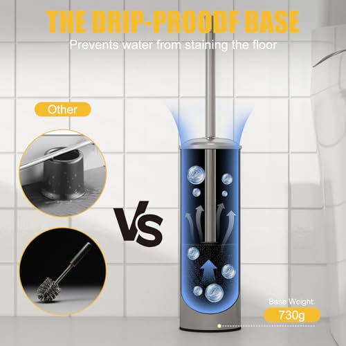 BESy Toilet Brush and Holder, Toilet Cleaner Bowl Set with Two Brush with Extra Long Handle, Durable Bristles Toilet Scrubber and Covered Holder, Drip-Proof Stainless Steel Brushed Nickel - color: Brushed Nickel
