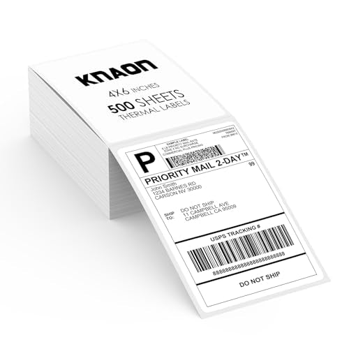 KNAON 4x6 Thermal Shipping Labels - 500 Pack Fanfold, Direct Thermal Labels - size: 500 Labels