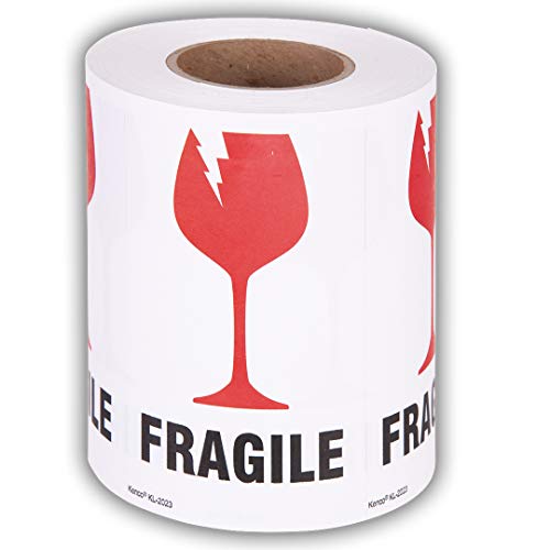 Kenco 3" X 5" Fragile with Broken Glass Safe Handling Stickers for Shipping and Packing - 500 Adhesive Labels Per Roll (5 Pack)