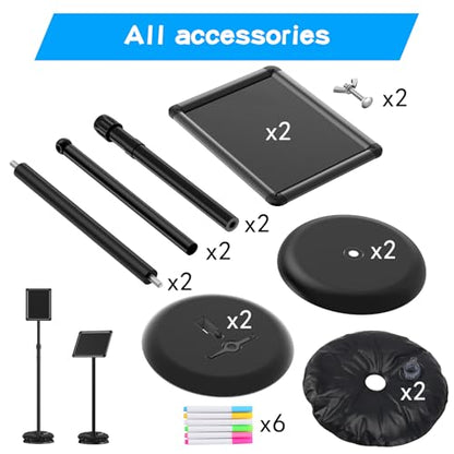 EHWINE 2 Pack Sign Holder Stand 8.5x11 Inch, Adjustable Floor Standing Sign Holder, Signage Stand with Snap-Open Frame Display and Chalkboard Insert for Charity Events, School Exhibitions, Retail Displays