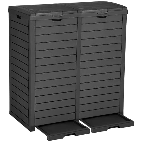 DWVO 76 Gallon Outdoor Resin Trash Can with Dual Lid and Drip Trays, 248 Quart Hideaway Garbage Bin for Porch, Backyard - color: Black, size: 76 Gallon