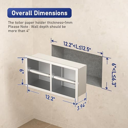 Dual Roll Toilet Paper Holder, Recessed Toilet Tissue Holder - color: Brushed