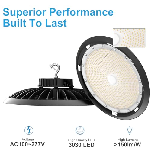 Lightdot 600W High Bay LED Light 90000lm Commercial Bay Lighting AC100-277V (Driver Equipped, 5Yrs Warranty) UFO LED High Bay Shop Light for Warehouse,Workshop, Garage & Barn,Plug & Play-2Pack