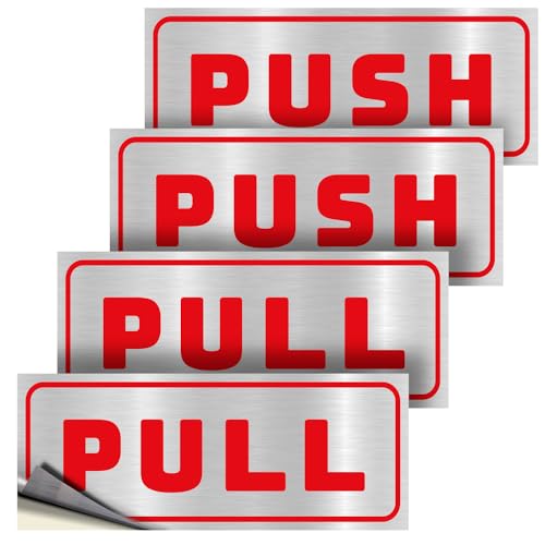 iSYFIX Push Pull Stickers Sign, 5x2 Inch, 2 Pack, Red/Brushed Silver - color: Red / Brushed Silver, size: Horizontal 2x5
