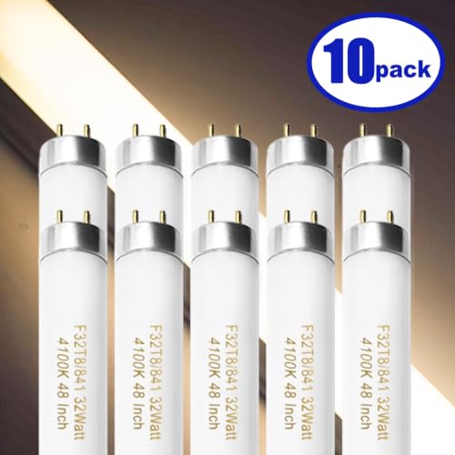 Konideke F32T8/841 32W 48 Inch T8 Fluorescent Tube Light Bulb, T8 Fluorescent Bulbs 4 Foot, 4ft Light Bulb, 4100K Cool White, 2850 Lumens, G13 Medium Bi-Pin Base,10 Pack