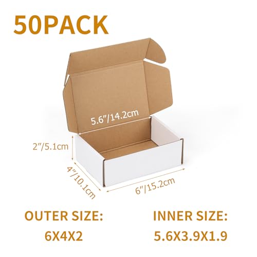 PHAREGE 50 Pack 6x4x2 inch Small Shipping Boxes, White Mailing Boxes - color: White, size: 6x4x2 inch 50 Pack