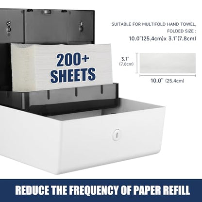 AIKE 200-Sheet Multifold Paper Towel Dispenser,No-Drill Wall Mount,White - color: White