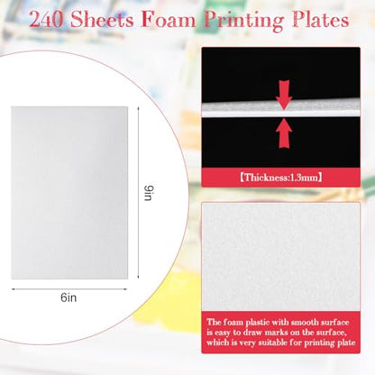 Cholemy 240 Pcs Foam Sheets Craft 6 x 9 Inch White Foam Printing Plates - size: 6 x 9 Inch