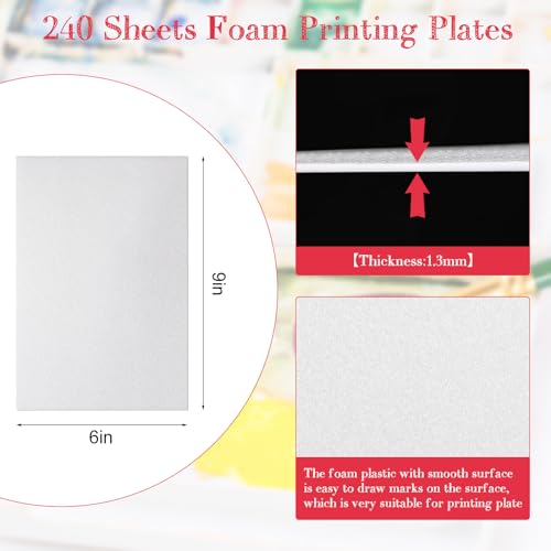 Cholemy 240 Pcs Foam Sheets Craft 6 x 9 Inch White Foam Printing Plates - size: 6 x 9 Inch
