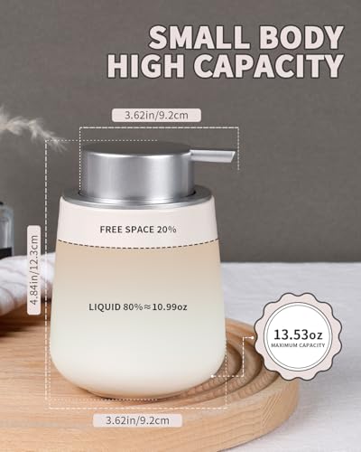 BosilunLife Ceramic Soap Dispenser - Dish Soap Dispenser for Bathroom 12Oz - color: Beige With Silver Pump