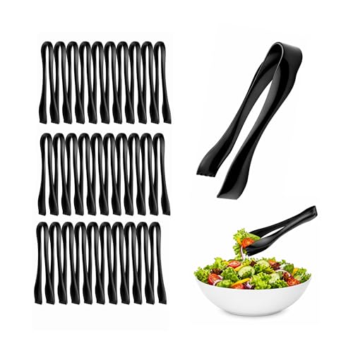 6" Black Mini Serving Tongs 30ct – Disposable Serving Tongs | Small PlasticTongs For Appetizers, Salad Bar, Buffet, Catering | PlasticTongs For Party, Finger Food, Restaurant Utensils In Bulk