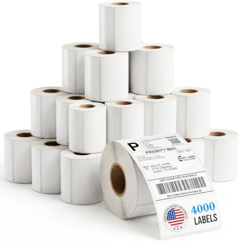 4000 PCS Thermal Shipping Labels 4x6, White Perforated & Smudge-Proof Direct Thermal Labels (250 Labels/Roll), Compatible with Zebra, Rollo, Jadens, Nelko (16 Rolls)