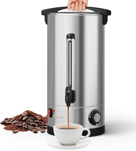 110 Cup Commercial Coffee Urn,16l / 4.2Gal Double Wall Insulation Coffee Dispenser,Stainless Steel Large Hot Beverage & Water Dispenser with Automatic Temperature Control for Buffets - color: Silver, size: 110 Cups/16L