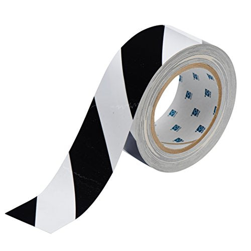 Brady ToughStripe Nonabrasive Diagonal Stripes Floor Marking Tape, 100' Length, 2" Width, Black on White (Pack of 1 Roll) - 104319 - color: Black on White