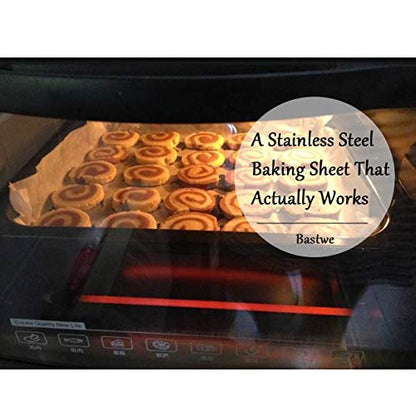 Baking Sheets Set of 2, Bastwe Stainless Steel Baking Pan Tray Cookie Sheet, Size 10 x 8 x 1 inch, Non Toxic & Healthy, Rust Free & Easy Clean - size: 10 inch
