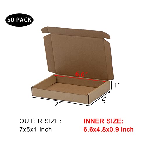 SUNLPH 50 Pack 7x5x1 Inches Small Shipping Boxes, Brown Corrugated Cardboard Boxes, Moving Mailing Packing Box - color: Brown, size: 7x5x1