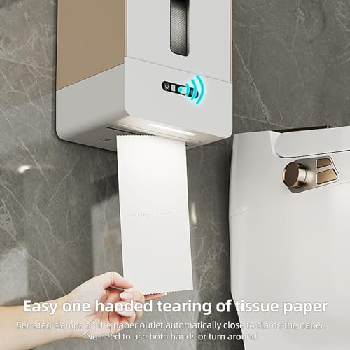 Sanpyl Night Light Smart Electric Paper Towel Dispenser, Touchless Roll Paper Dispenser with Custom Length Settings for Home Hotel - Battery Powered Plastic (Coffee Color) - color: Coffee Color