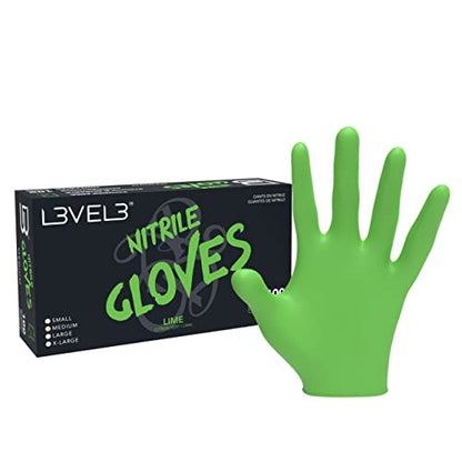 L3 Level 3 Nitrile Gloves - Professional Heavy Duty Disposable Gloves - Latex Free - Fits Snug - Box of 100 - color: Lime, size: Medium (Pack of 100)